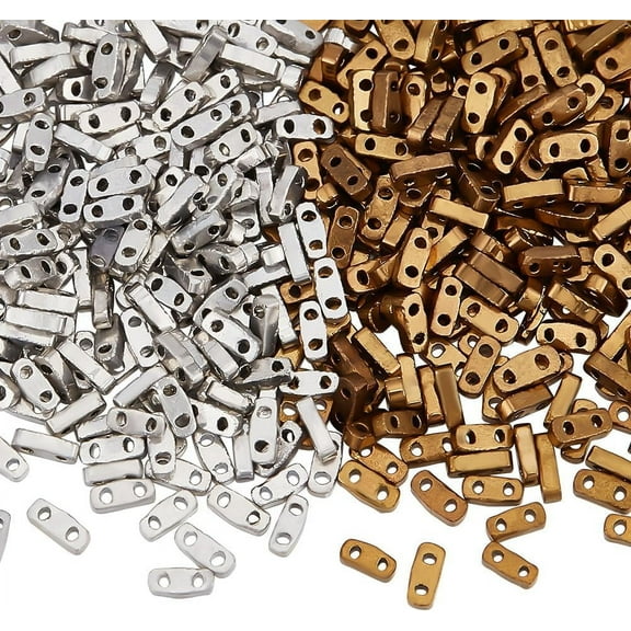 960Pcs 2 Colors Electroplate Glass Seed Beads 2-Hole Metallic Colours Rectangle Mixed Color 4.5~5x2x1~1.5mm Hole: 0.5~0.8mm 480pcs/color