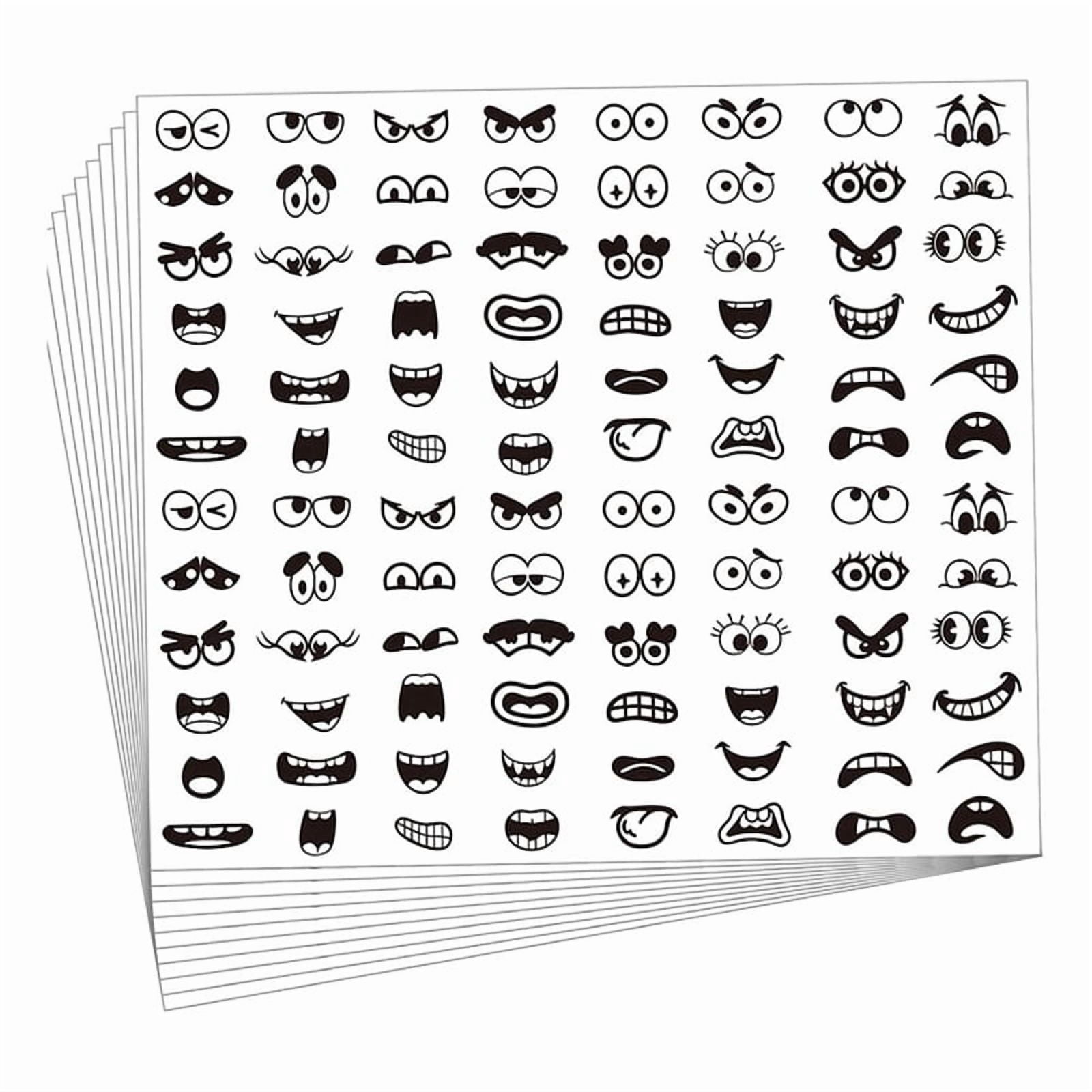 960Pcs Black Eye Mouth Stickers, 48 Designs Cartoon Face Expression ...