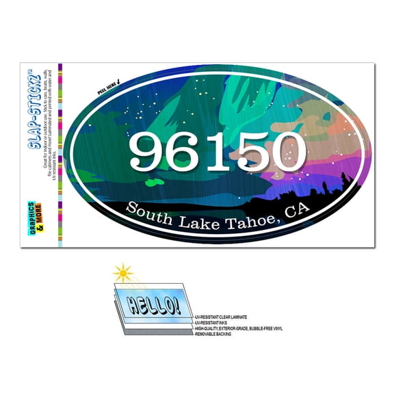 96150 South Lake Tahoe, CA - Aurora Borealis - Oval Zip Code Sticker