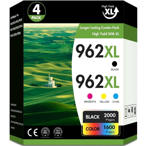 962XL Ink Cartridges,962 Inks Compatible for HP 962XL Ink Cartridges Combo Pack Compatible for HP Officejet Pro 9010 9015 9016 9018 9019 9020 9025 Printer Ink(4 Pack,Black,Cyan,Magenta,Yellow)