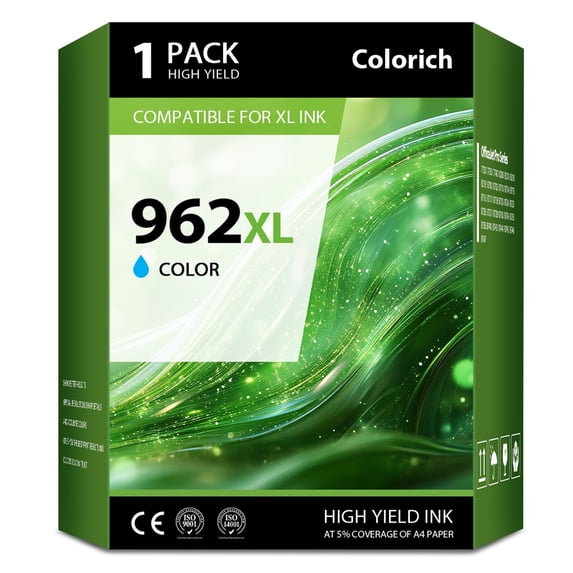 962XL Cyan 1-Pack Ink Cartridge Compatible for HP962 Color Ink Works with OfficeJet Pro 9010 9015 9016 9018 9019 9020 9025 9012e 9015e 9022e 9025e