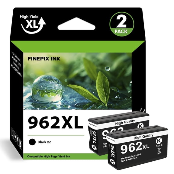 962XL Ink Cartridge Compatible for HP 962 XL 962 Printer Ink 2 Pack for OfficeJet Pro 9015 9020 9018 9025 9010 9018 9019 (2 x Black)