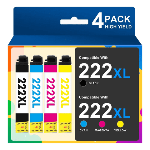 222XL Ink Cartridges Compatible for Epson 222 Ink Cartridge Combo Pack for Epson Expression Home XP-5200 Workforce WF-2960 Printer Ink ( Black Cyan Magenta Yellow)