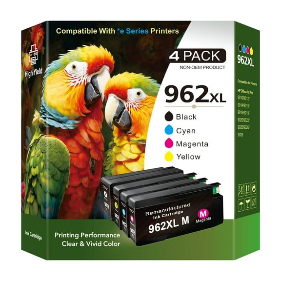 962XL Ink Cartridges Combo Pack Work for Officejet Pro 9015e 9025e 9020e 9018e 9010e Compatible for 962 XL 9012e Replacement for OfficeJet Pro Series (BK/C/M/Y)