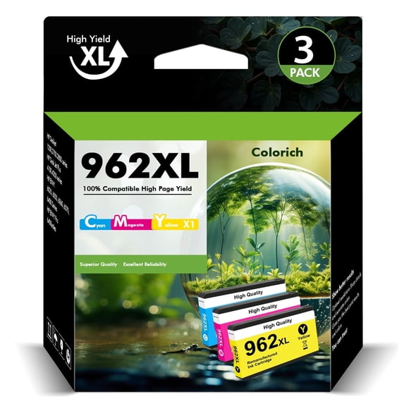 962XL Ink Cartridges Compatible for HP962XL High Yiled Printer Ink 3 Pack Color Work for OfficeJet Pro 9015e 9015 9010 9022e Series Printer(1 Cyan/1 Magenta/1 Yellow)