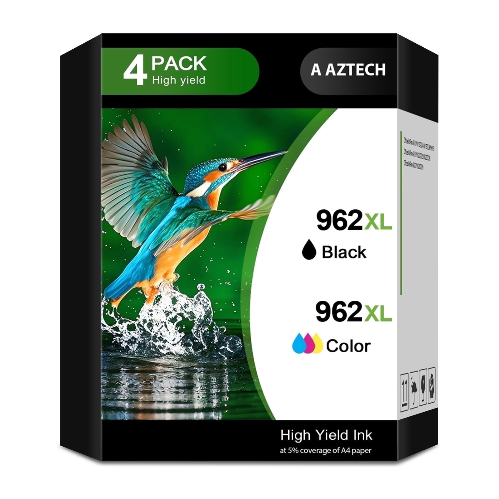962XL Ink Cartridges Compatible for 962 Printer Ink Combo Pack Use with OfficeJet Pro 9015 9025 9015e 9025e (4-Pack, Black Cyan Magenta Yellow)