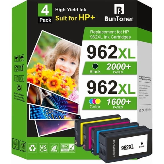 962 Ink Cartridges Compatible for HP 962 XL 962XL Ink Cartridges Combo Pack (Black Cyan Magenta Yellow)