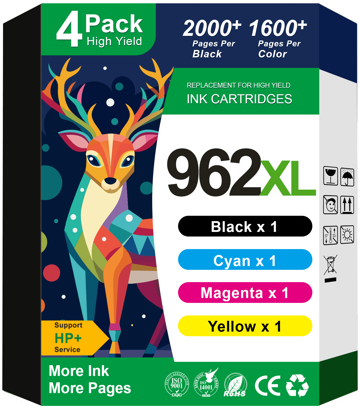 962 Ink Cartridges Compatible for HP 962XL for HP Ink 962 962XL Combo Pack for 9015e 9018e 9010 Printer (4 Pack)