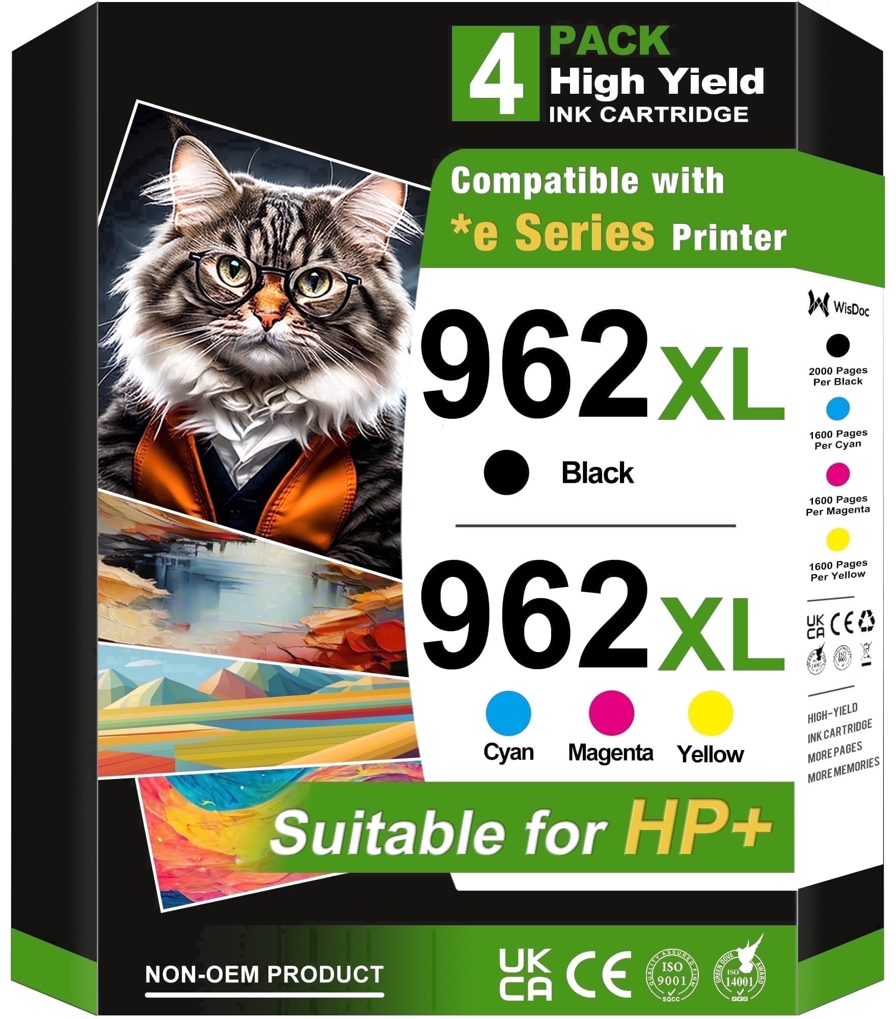 962XL Ink Cartridges Compatible for 962 962 XL Ink Cartridges for 9018e 9015e 9010 Series Printer (4 Pack)