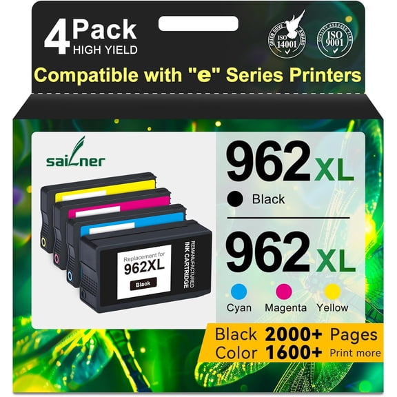 962XL Ink Cartridges for 962XL Ink Cartridges Combo Pack Work for Offic Pro 9015e 9010 9025e 9015 9025 9018e 9025e 9020 Printer for 962 (4 Pack)