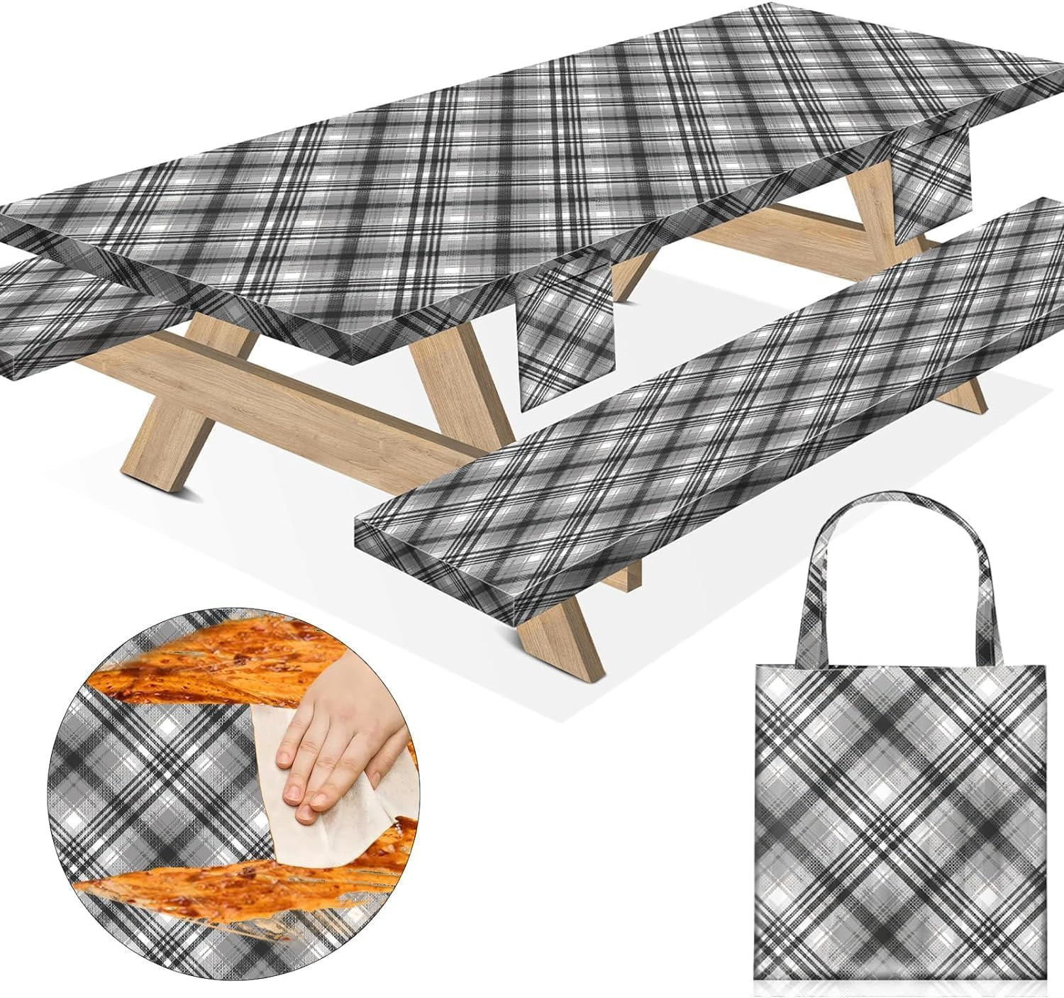 Reusable Picnic Decor Reference: 9630Inches Picnic Table Cover With Bench Covers 8Ft Reusable Polyester