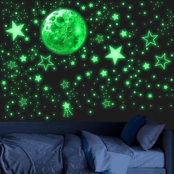 965 PCS Glow in The Dark Stars and Moon for Ceiling, Luminous Stars and Planet Wall Decals, Kids Room Decor, Glowing Galaxy Wall Stickers for Nursery Decorations (Green)