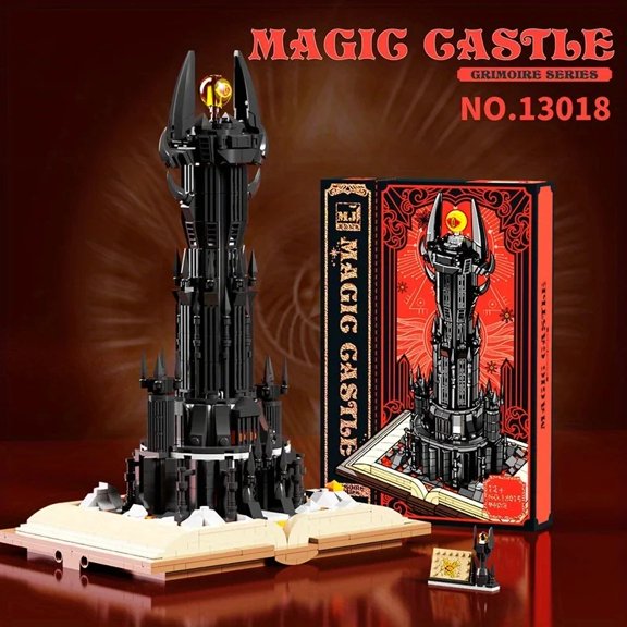 966PCS Black Tower Magic Book Building Blocks Dark Magic Castle Model Assembly Bricks Set With Lights DIY Toys Teenagers Gifts