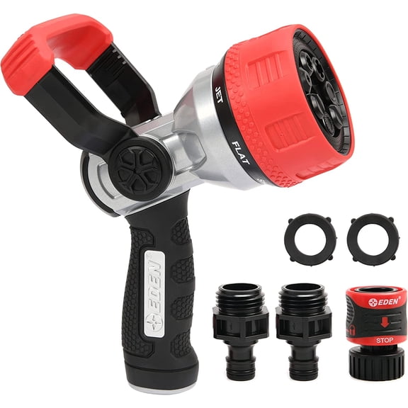 96806 Heavy-Duty Metal Fireman Hose Nozzle | 7 Spray Patterns, High-Pressure Garden Sprayer with Quick Connect Set & Bonus Washers
