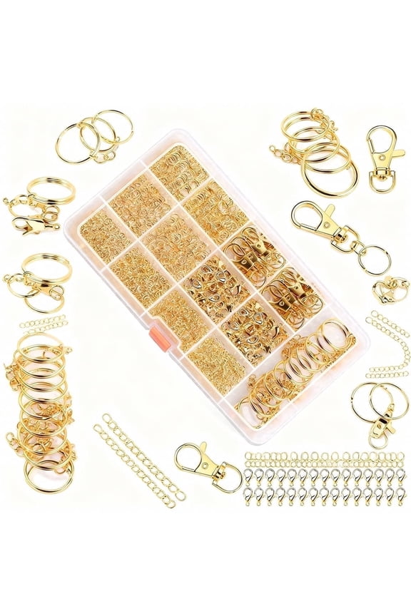 968PCS Keychain Making Kit, Sturdy Key Chain Rings, Clips, and Hooks for Crafting Keys and Jewelry, Gold