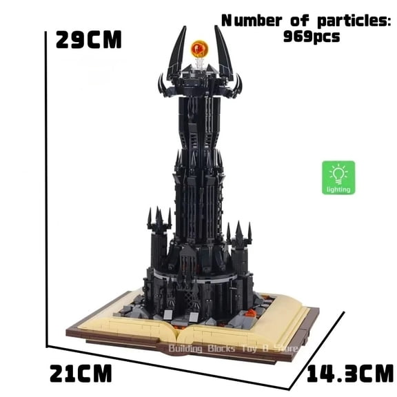 969PCS Magic Gastle on Book Lord Rings Sauron Eye Building Blocks with Led Light Assemble Brick Collection Toy Boy Kids Gifts