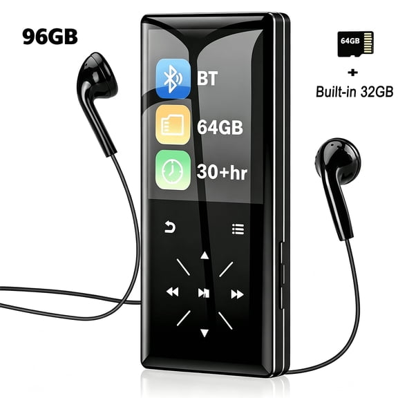 96GB Bluetooth MP3 Player - 2.4" Screen Portable HiFi Mp3 MP4 Player with Built-in Speaker,Walkmen Music Player with Voice Recorder,FM Radio,Touch Buttons Study Player,Support up to 256GB SD Card