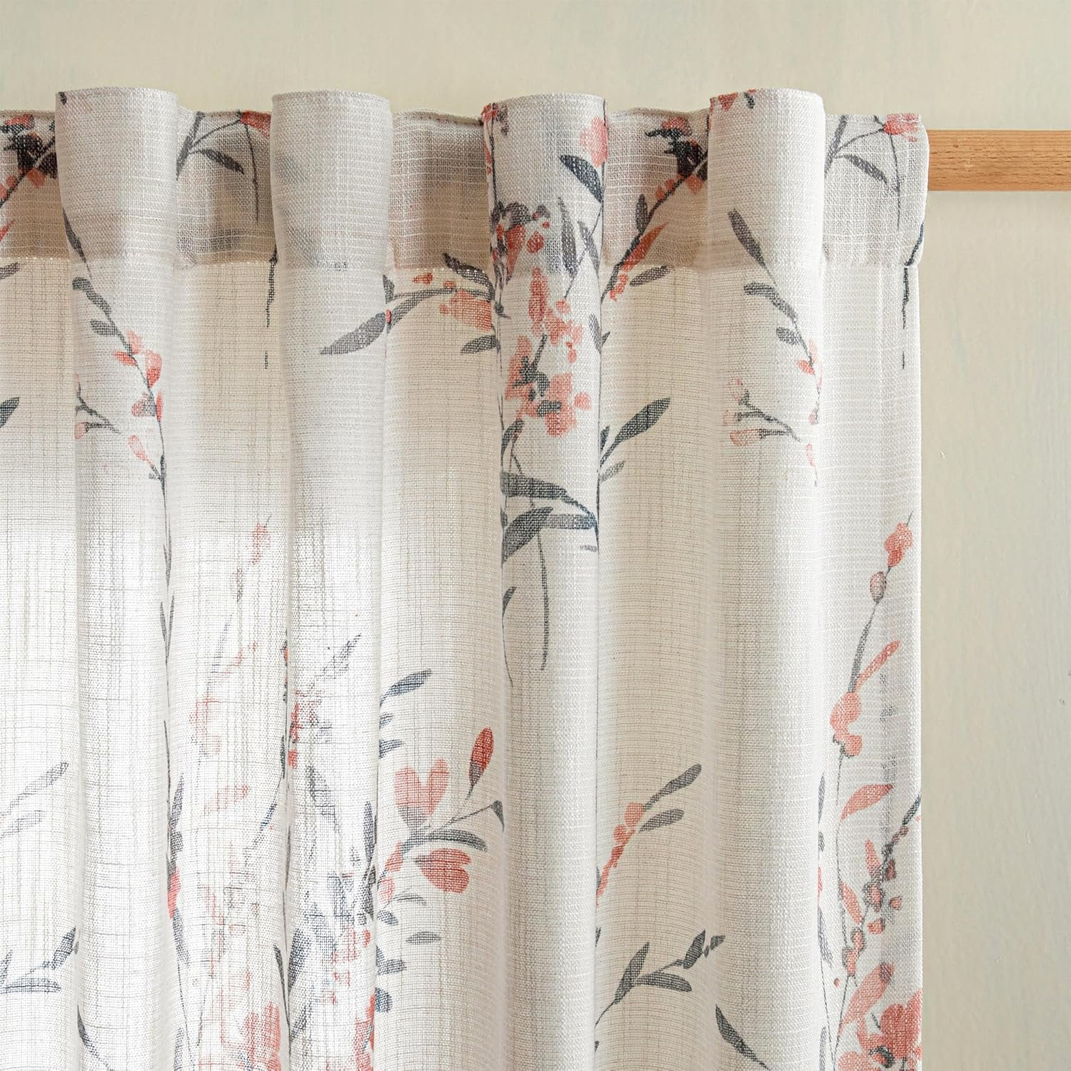 96Inch Coral Curtains Semi Sheer Linen Blended Window Curtain Panels ...
