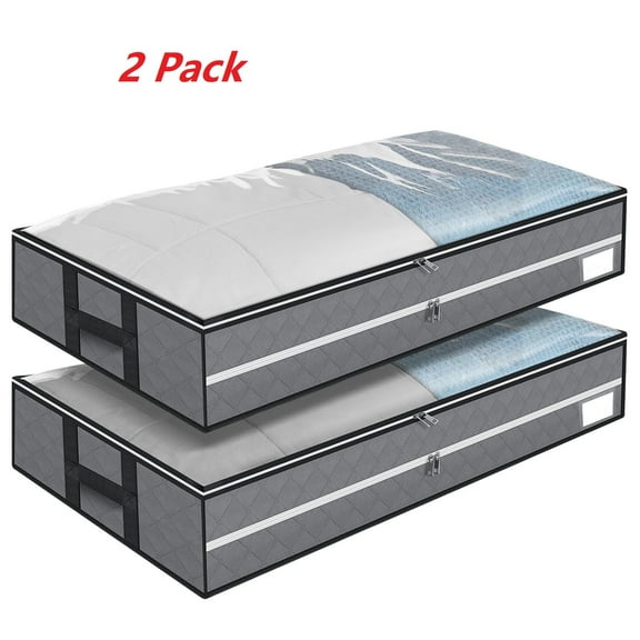96L Under bed Storage Containers with Zippers Reinforced Handle Clear Window Foldable Large Capacity Storage Bins Organizer for Clothes Sweater Blanket Quilts Pillow Toy, 2 Pack