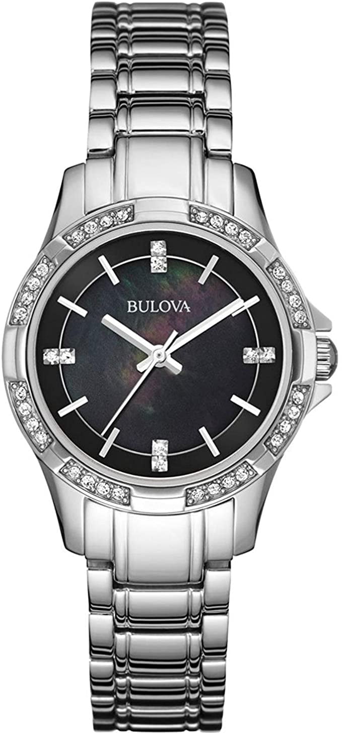 Bulova Classic Quartz Watch Black MOP Dial Crystal Bezel And  display picture 1
