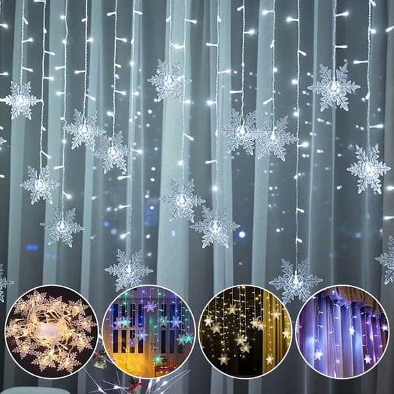 96LED Snowflake LED String Light Curtain String Light Fairy Lights Outdoors Waterproof Light for Christmas Party Yard Garden Wedding