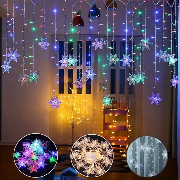 96LED Snowflake LED String Light Curtain String Light Fairy Lights Outdoors Waterproof Light for Christmas Party Yard Garden Wedding