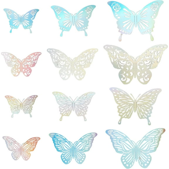 96PCS 12 Styles 3D Holographic Glitter Butterfly Sticker Resin Stickers Set Butterfly Wall Sticker Decorative Butterflies Decals Waterproof Stickers for Room Decoration DIY DIY