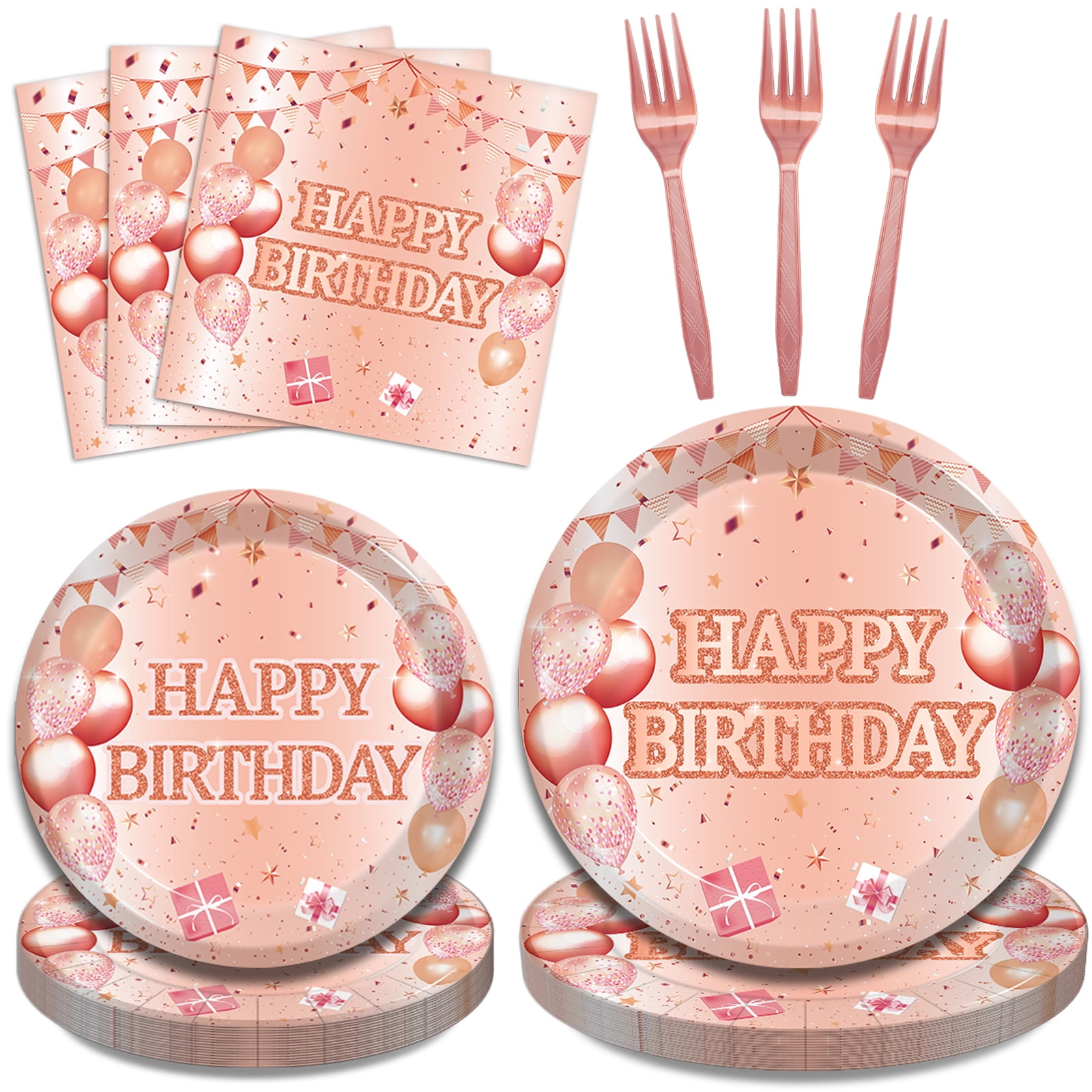 Black and Rose Gold Party Supplies - Rose Gold Dot on Black Paper Plates online Napkins Straws