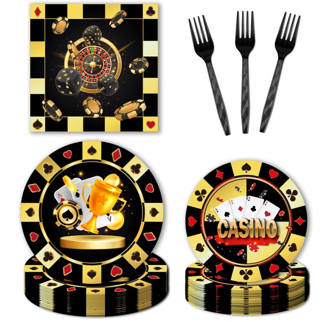 96PCS Casino Theme Party Decorations Casino Las Vegas Plates and