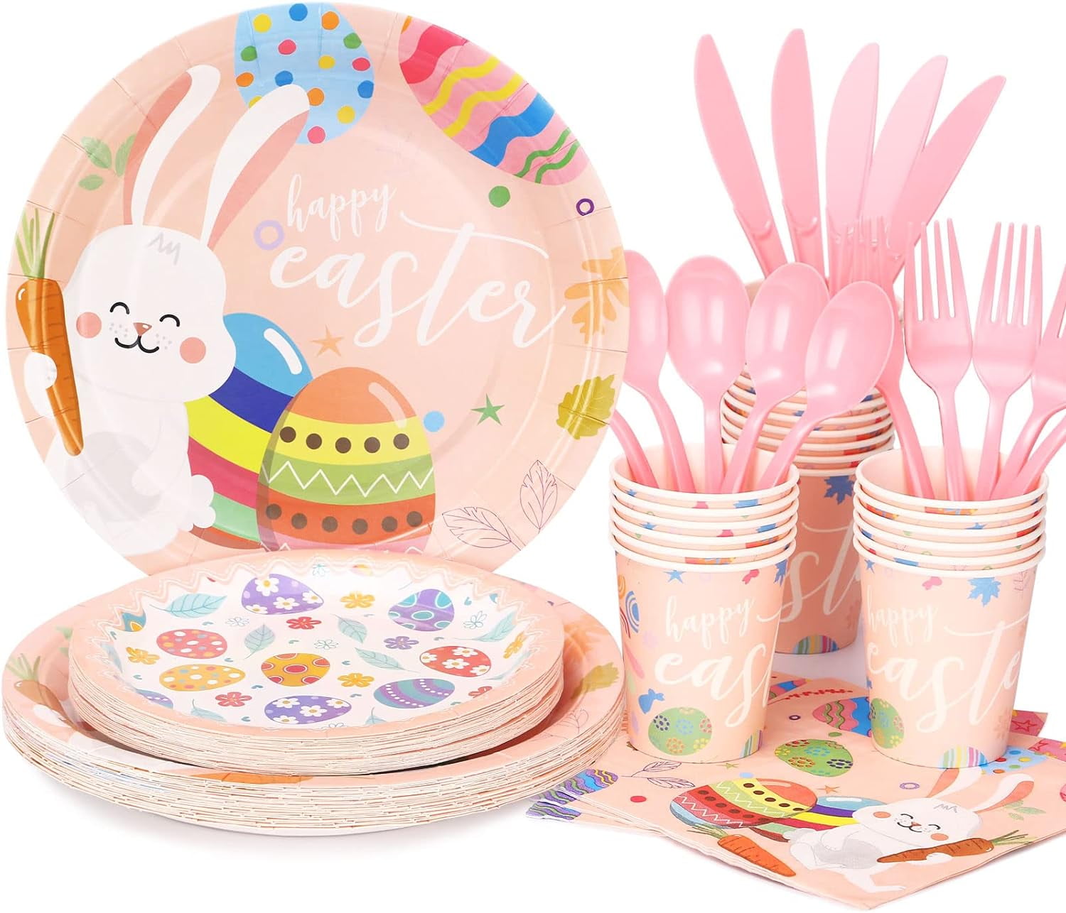 96PCS Easter Tableware Easter Party Supplies Easter Eggs Hunt Party