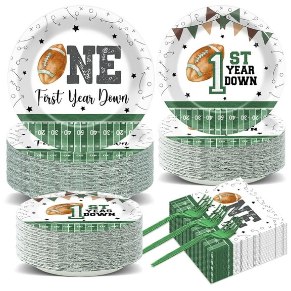 96PCS Football 1st Birthday Party Tableware Set 1st Year Down Plates and Napkins It's Game Time First Year Down Decorations for Kids Boys Birthday party Football Theme Supplies Serves 24 Y114