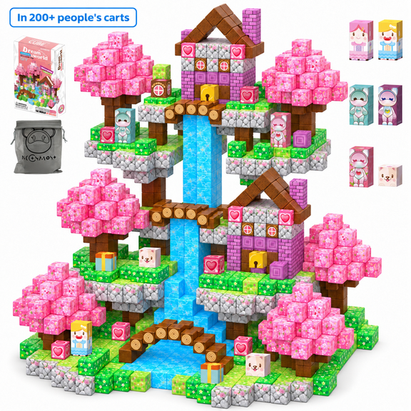 NCOSMOS Magnetic Building Blocks, 96PCS Cherry Blossom Castle Magnet Cube Set, STEM Construction Toy for Kids Ages 3+, Birthday Gifts