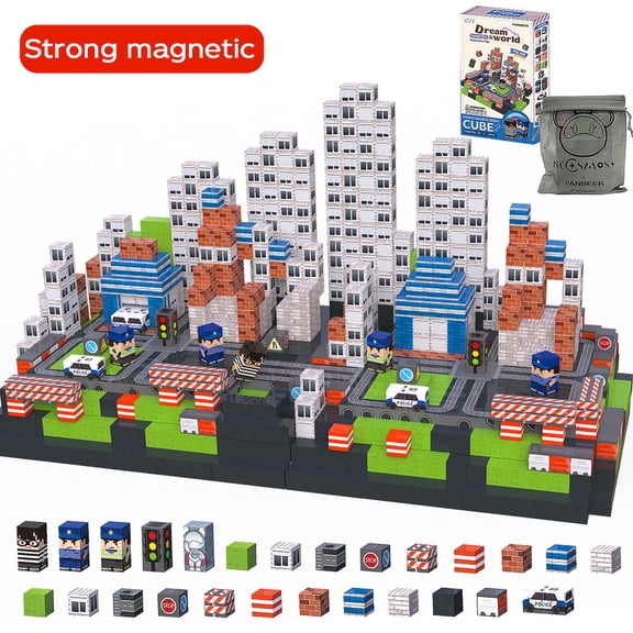 NCOSMOS 96PCS Magnetic Blocks Set, Safe Harmless, Magnet Building Cubes for Kids Ages 3+, STEM Sensory Toy Birthday Gifts(Policeman)