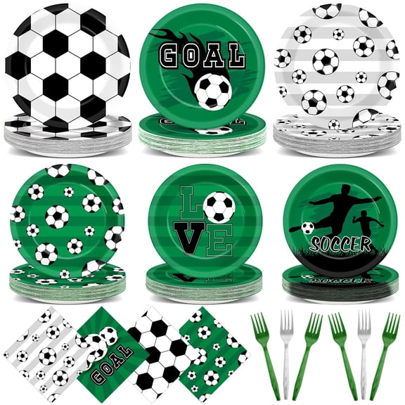 96PCS Soccer Party Supplies Soccer Ball Birthday Paper and Napkins Tableware Sports Game Theme Cake Disposable Dinnerware Party Favor for Kids Boy Men Baby Shower Decorations Serve 24 Guests Y114