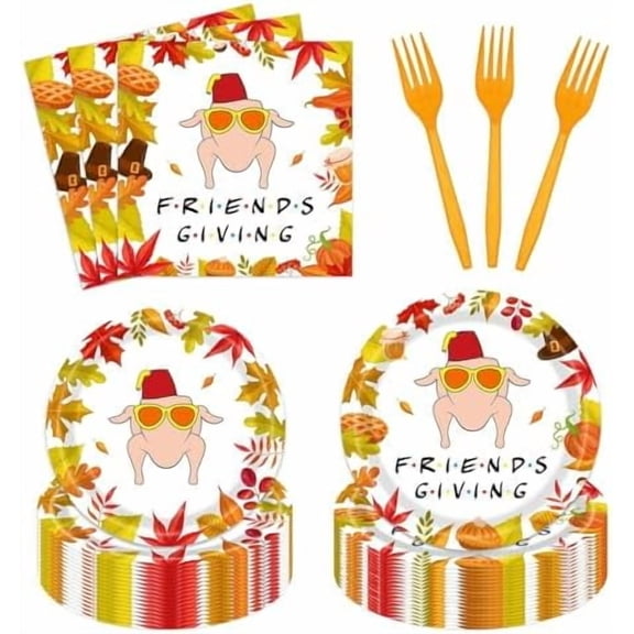 96PCS Thanksgiving Turkey Plates and Napkins Fall Friendsgiving Disposable Dinnerware Set Funny Turkey Maple Leaves Tableware For Thanksgiving Dinner Party Decorations$$