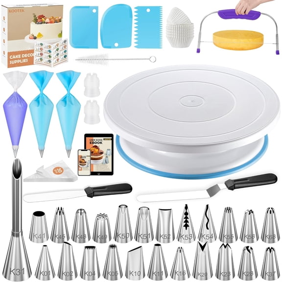 96PCs Cake Decorating Kits, Baking Supplies Tools with Cake Stand Turntable, Piping Bags and Tips, Cake Leveler, Frosting Icing Spatulas & More Accessories for Cake Cupcake Decorations