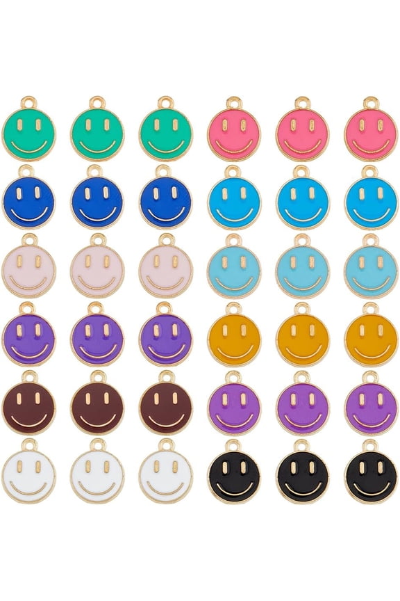 96Pcs 12 Colors Face Charms Alloy Enamel Charms with Light Gold Happy Face Pendant