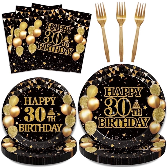 96Pcs 30th Birthday Theme Birthday Decorations，Back in 1995 Birthday Party Tableware Set for Men Women Cheers to 30 Years Birthday Party Dessert Plates Napkins Forks Favors, Serve 24