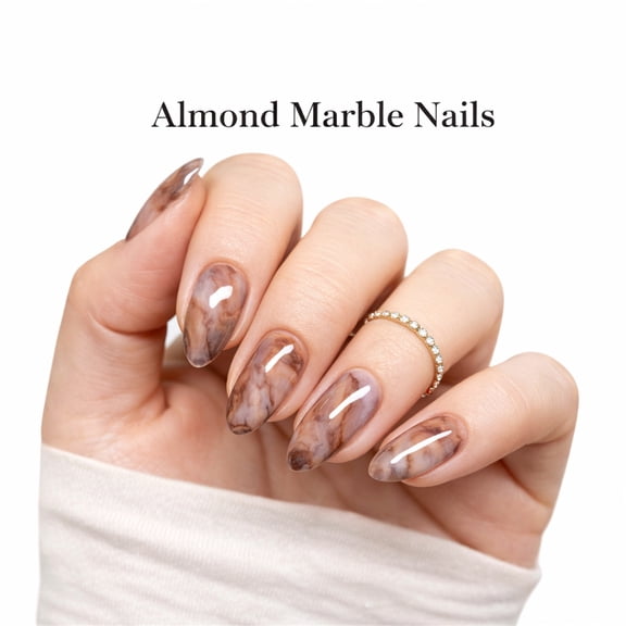 96Pcs 4Box Medium Almond Press On Nails, Nude Brown Marble Fake Nails, Reusable False Nail Tips for Women Daily & Bridal Wear, Chic & Earthy