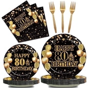 96Pcs 80th Birthday Theme Birthday Decorations，Back in 1946 Birthday Party Tableware Set for Men Women Cheers to 80 Years Birthday Party Dessert Plates Napkins Forks Favors, Serve 24