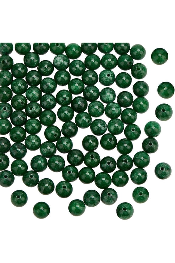 About 96Pcs 8mm Natural Green Jade Bead Dyed Gemstone Loose Beads Round Spacer Beads Natural Malaysia Jade Bead Dark Green Bead for Bracelet Necklace Jewelry Making
