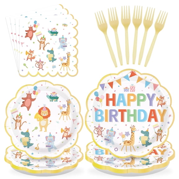 96Pcs Animal Parade Birthday Decorations Circus Carnival Plates Napkins Circus Animals Birthday Decorations Favors for Kids Boys Girls Baby Shower Festive Circus Theme Party Supplies Serves 24 Y114