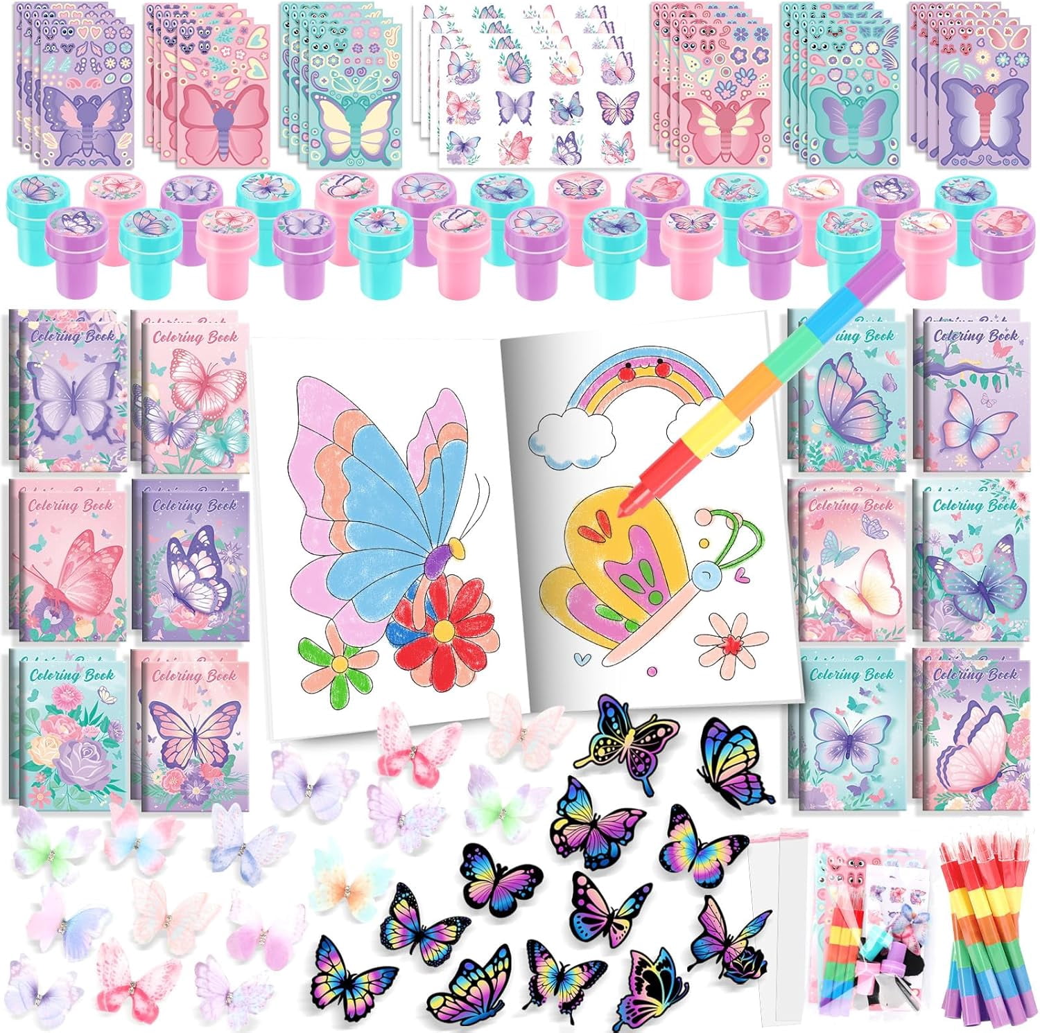 96Pcs Butterfly Party Favors Butterfly Fairy Coloring Books Crayon Stickers Set Bulk for Kids Butterfly Birthday Decor Spring Flower Tea Goodie Bag Stuffers Classroom Gifts Pinata Filler