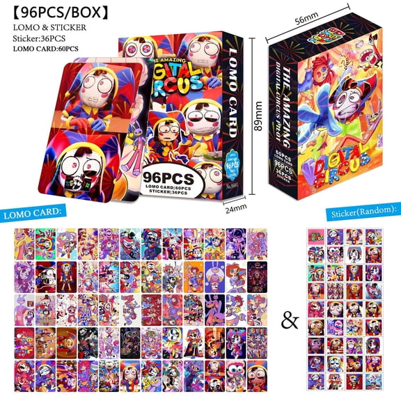 96Pcs Cartoon Anime Small Cards Digital Fun Circus Print Double-Sided Cards Postcards Photo Cards Gift Small Cards