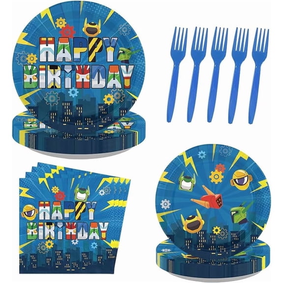 96Pcs Cartoon Robot Birthday Party Decorations, Serves 24
