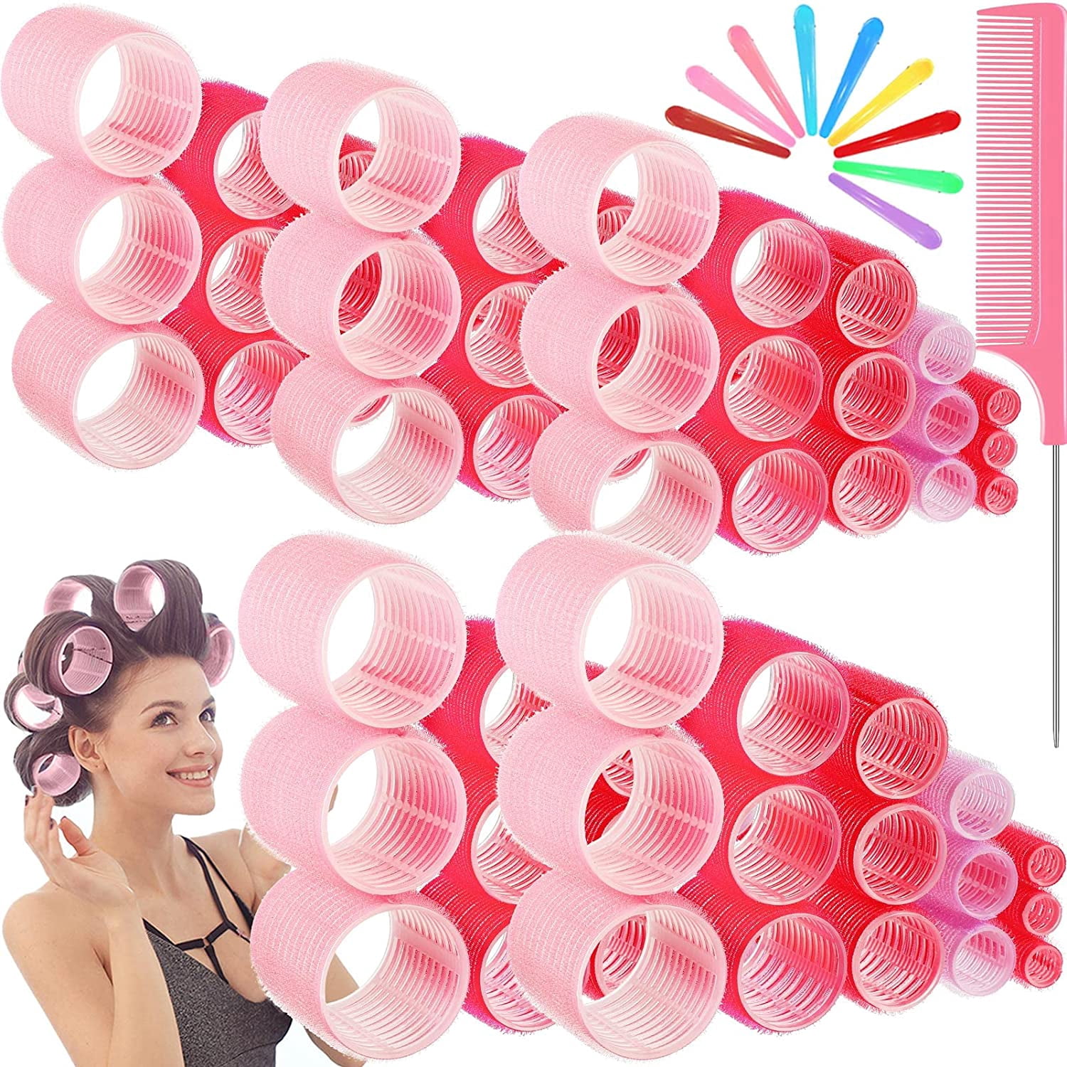 96Pcs Jumbo Self-Grip Hair Roller Set - 5 Sizes (55/44/36/25/15mm) with ...