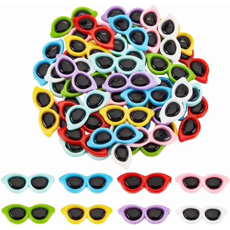 96Pcs Mini Sunglasses for Crafts Resin Cabochons Sunglasses Flatback Cartoon Mini Sunglasses Scrapbook Decoration Embellishments Small Sunglasses for Crafts DIY Ornaments Colorful DIY
