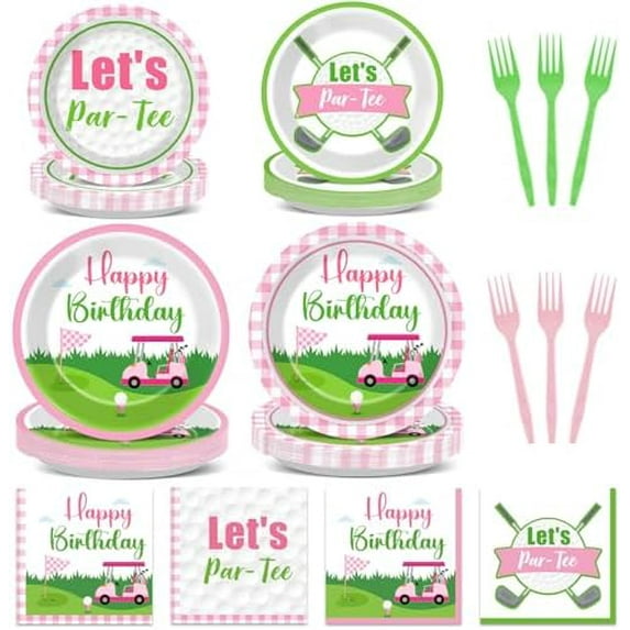 96Pcs Pink Golf Birthday Party Supplies, Pink Golf Theme Paper Plates and Napkins Set, Golf-Tee Party Disposable Tableware. Home Decor, Etc.