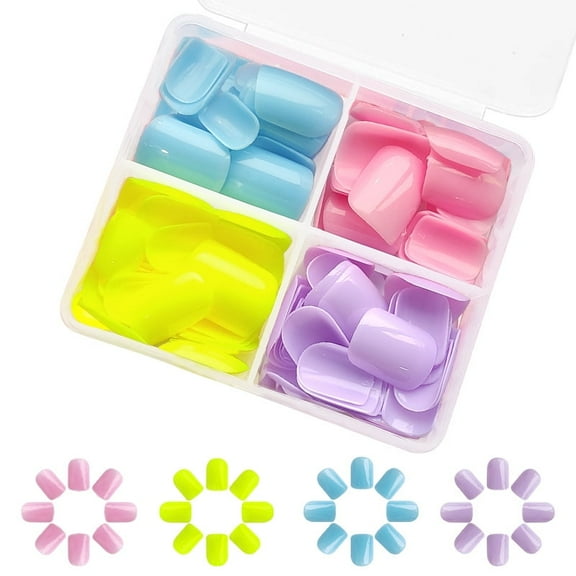 96Pcs Short Square Press-On Nails Glossy Macaron Colors, Reusable Nail Art Kit for Women & Girls, Perfect for Daily Wear, Parties