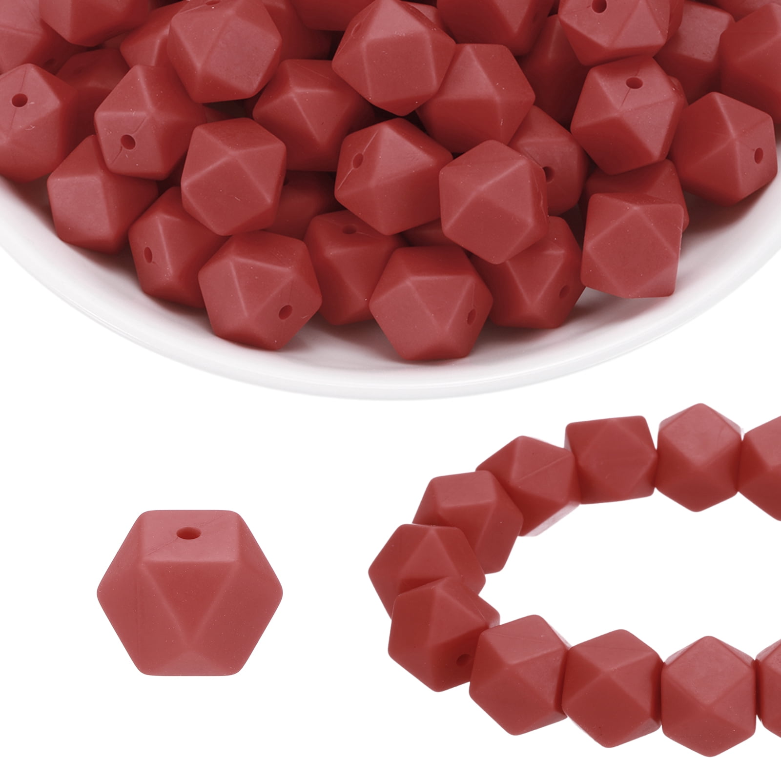 96Pcs Silicone Beads 14mm Hexagon Rubber Focal Beads Bulk for Pens Keychain Bracelet Necklace DIY Crafts Making, Earthy Brown